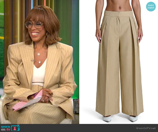Naked Wardrobe Pinstripe Wide Leg Pants worn by Gayle King on CBS Mornings