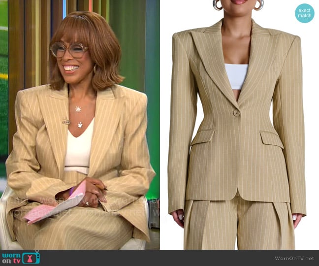 Naked Wardrobe Pinstripe Blazer worn by Gayle King on CBS Mornings