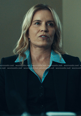 Nancy’s blue striped shirt on The Better Sister