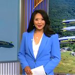 Nancy Chen’s blue blazer and wide-leg pants on CBS Evening News
