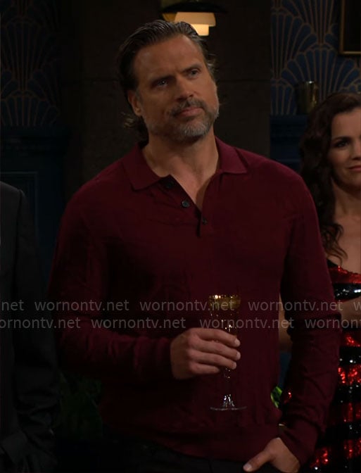 Nick’s red textured polo sweater on The Young and the Restless