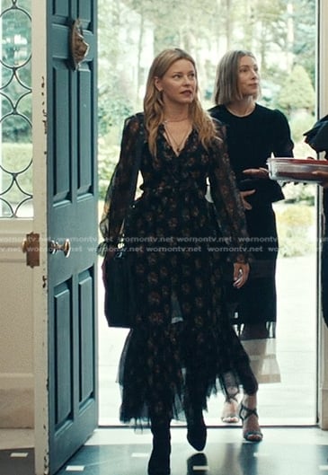 Nicky’s black floral maxi dress on The Better Sister