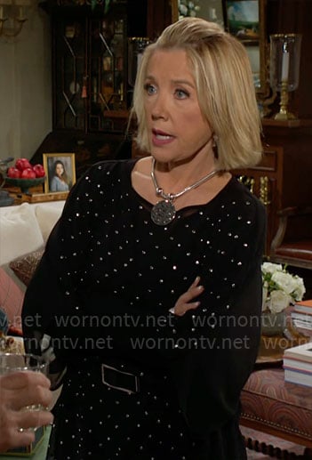 Nikki’s black studded tunic top on The Young and the Restless
