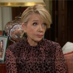 Nikki’s pink dotted blouse on The Young and the Restless
