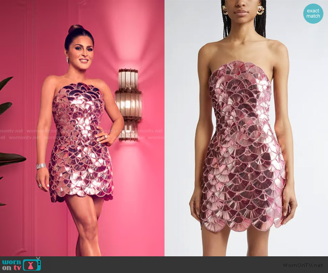 Oscar de la Renta Sequin Scallop Embroidered Strapless Cocktail Minidress worn by Stephanie Shojaee (Stephanie Shojaee) on The Real Housewives of Miami