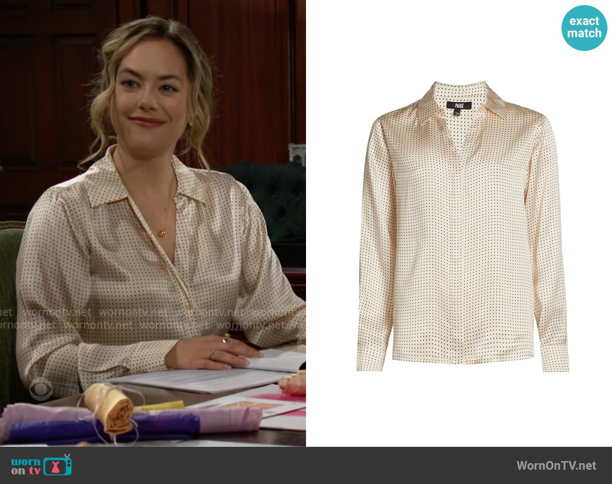 Paige Palmer Shirt in Travertine Black worn by Hope Logan (Annika Noelle) on The Bold and the Beautiful
