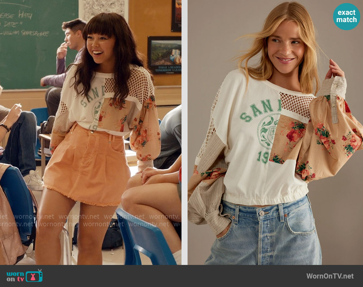 Pilcro Patchwork Batwing Top worn by Norah (Chelsea Clark) on Ginny & Georgia