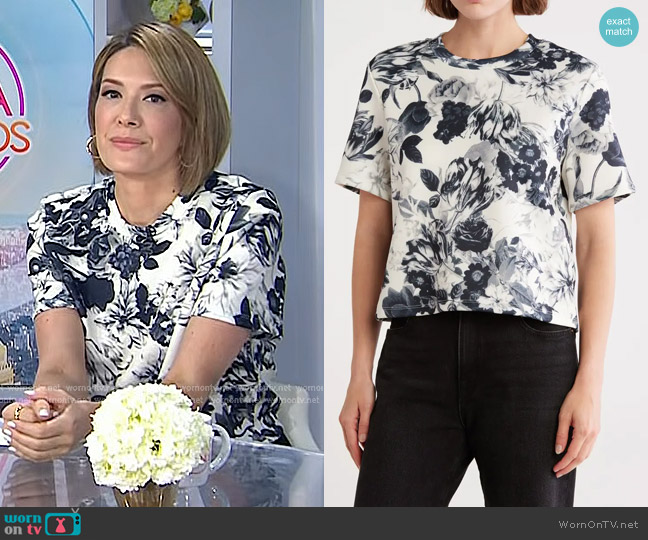 T Tahari Print Top in Navy Blossom Breeze Print worn by Michelle Collins on Today