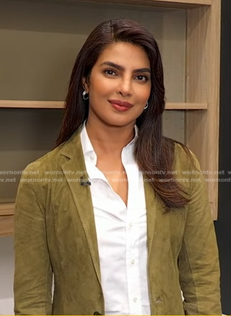 Priyanka Chopra’s green suede blazer and pants on Good Morning America