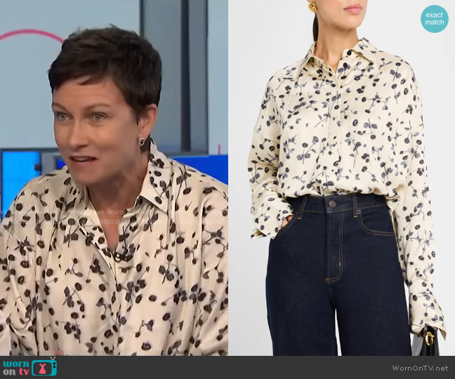 Rag & Bone Martha Floral Satin Shirt in Ivory Floral worn by Stephanie Gosk on NBC News Daily