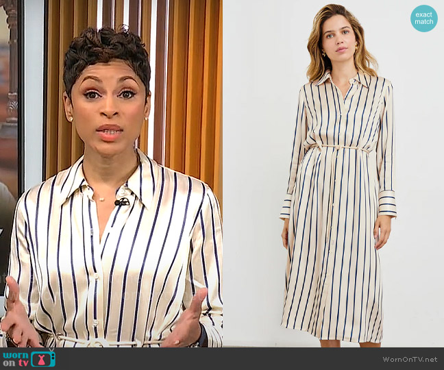 Rails Anina Dress in Ceramic Navy Stripe worn by Jericka Duncan on CBS Mornings