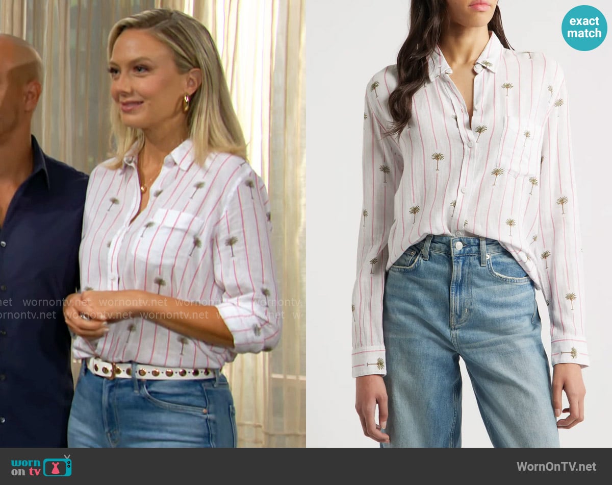 Rails Charli Shirt in Pink Palm Stripe worn by Abby Newman (Melissa Ordway) on The Young and the Restless