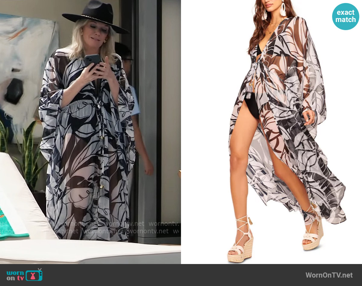 Ramy Brook Austin Palm-Print Caftan Cover-Up Dress worn by Ava Jerome (Maura West) on General Hospital