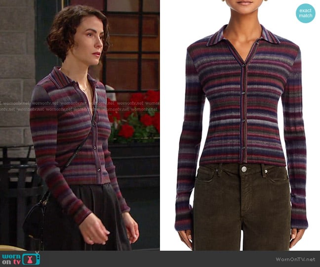 Re/Done Ribbed Polo Cardigan in Lavender Combo worn by Sarah Horton (Linsey Godfrey) on Days of our Lives