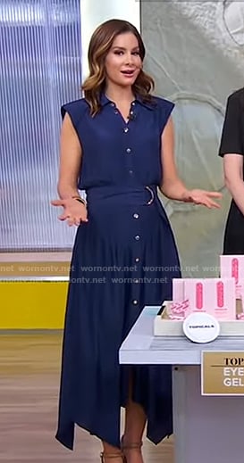 Rebecca’s navy belted shirtdress on Good Morning America