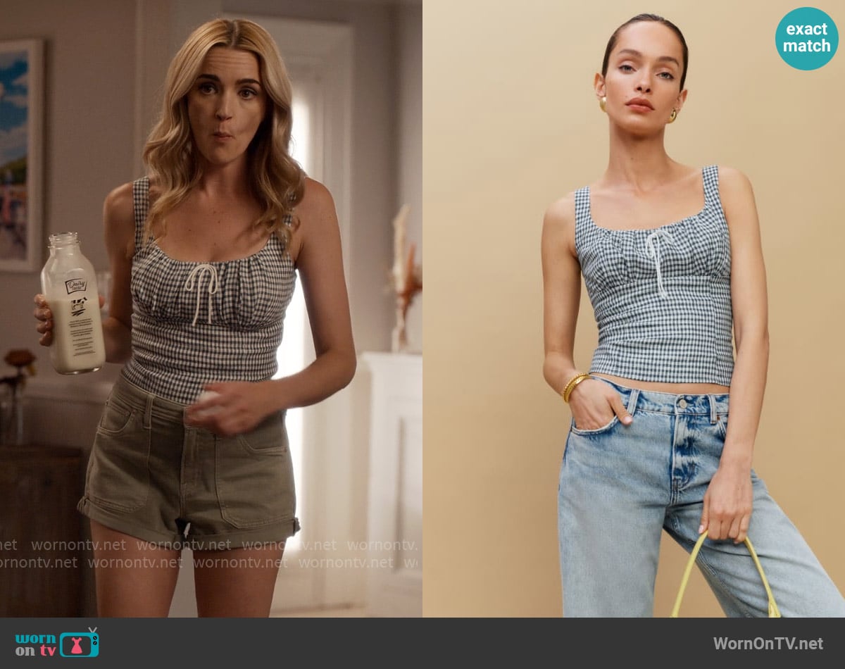 Reformation Balia Linen Top in Slate Gingham worn by Georgia Miller (Brianne Howey) on Ginny & Georgia