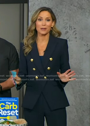 Rhiannon’s navy blazer with gold buttons on Good Morning America