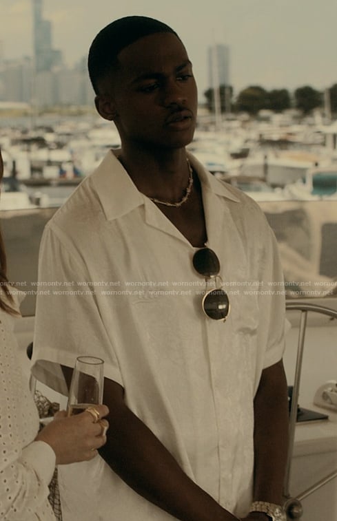 Bakari’s white embroidered shirt on The Chi