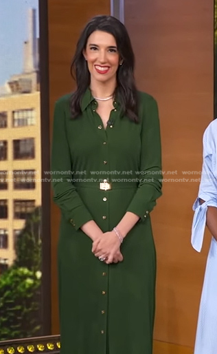 Sally Holmes’s green belted shirtdress on Good Morning America