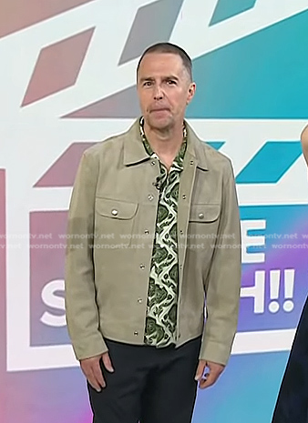 Sam Rockwell’s green floral shirt and beige jacket on Today