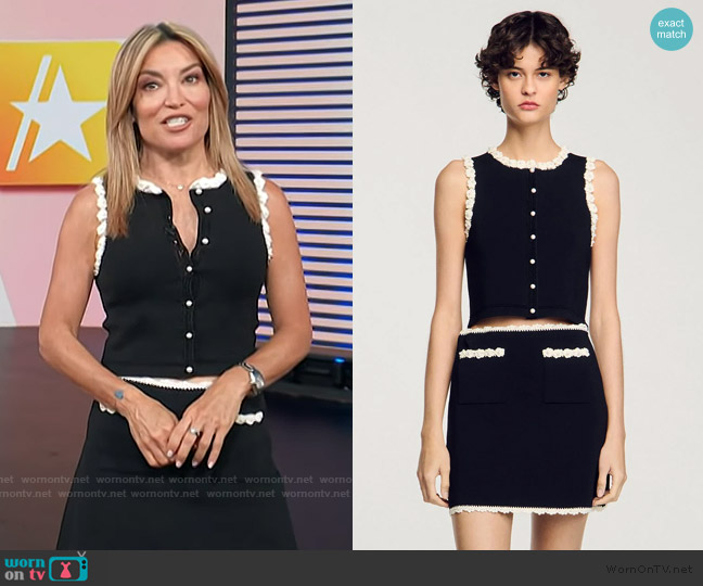 Sandro Crochet Cardigan worn by Kit Hoover on Access Hollywood