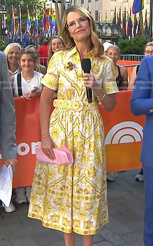 Savannah’s yellow floral beted shirtdress on Today