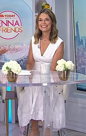 Savannah’s white eyelet v-neck dress on Today