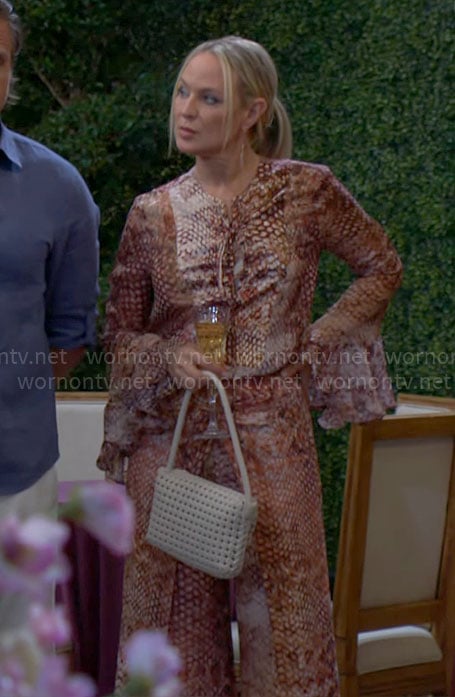 Sharon’s snake print blouse and pants set on The Young and the Restless
