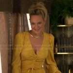 Sharon’s yellow pleated top and skirt set on The Young and the Restless