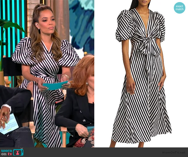 Silvia Tcherassi Simona Striped Stretch-Silk Tie-Waist Midi-Dress worn by Sunny Hostin on The View
