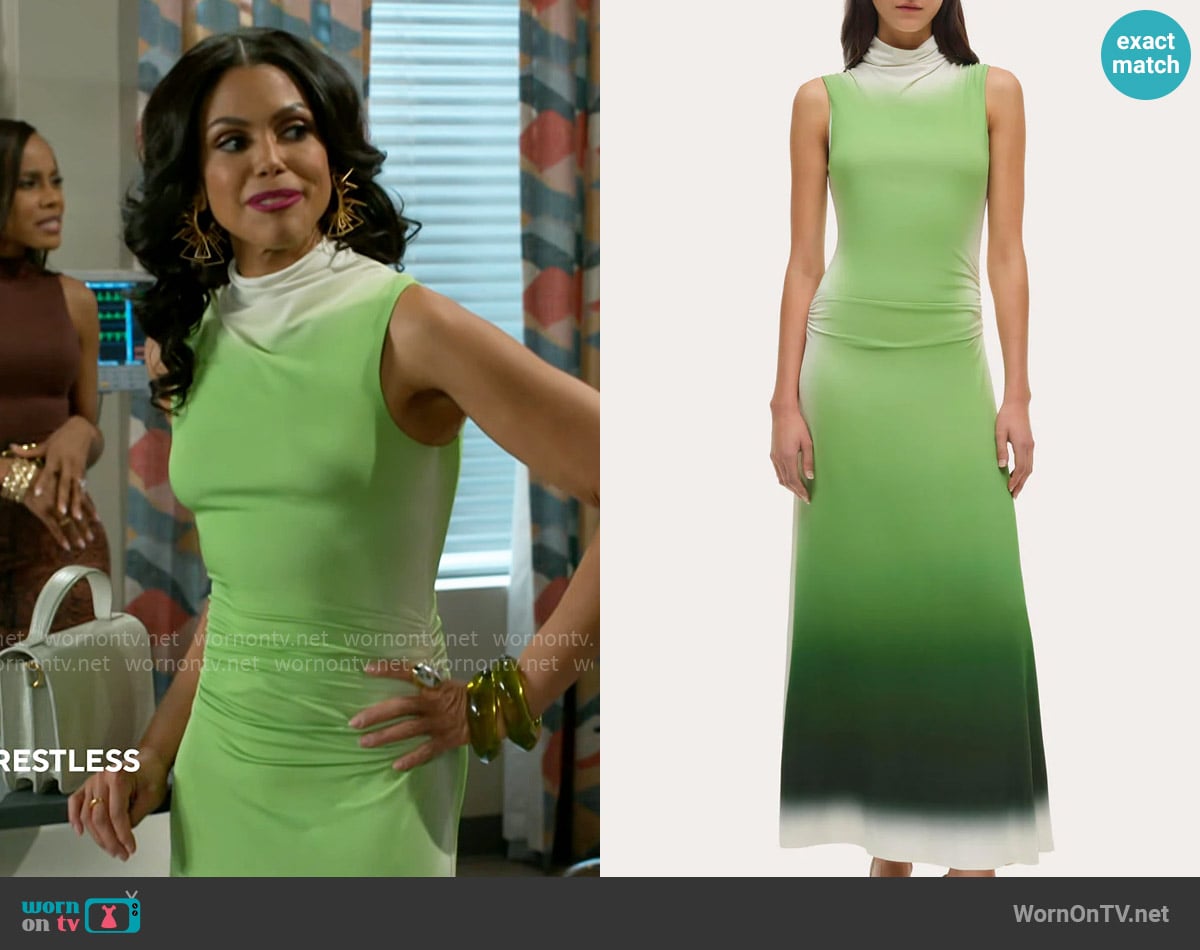 Simkhai Aldina Dress in Chromatic Vine worn by Dani Dupree (Karla Mosley) on Beyond the Gates