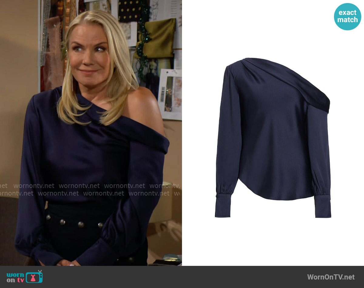 Simkhai Alice Top in Midnight worn by Brooke Logan (Katherine Kelly Lang) on The Bold and the Beautiful
