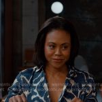 Simone’s blue printed shirtdress on Ginny & Georgia