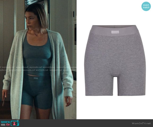 Skims Soft Lounge Boxer in heather grey worn by Chloe Taylor (Jessica Biel) on The Better Sister