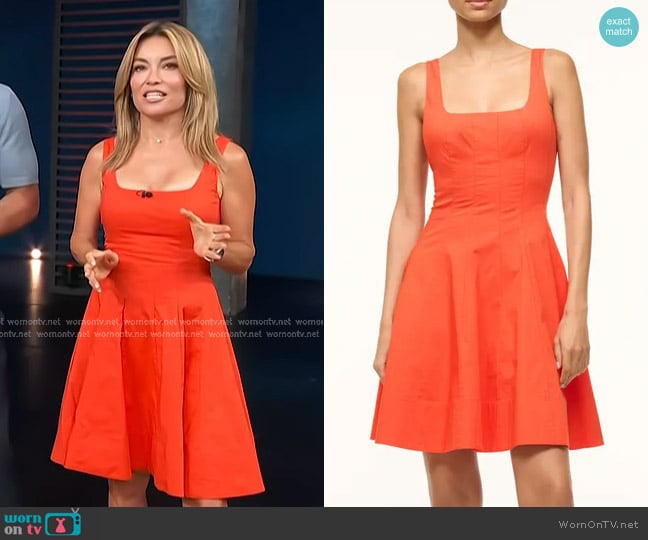Staud Wells Seamed Minidress in Cayenne worn by Kit Hoover on Access Hollywood
