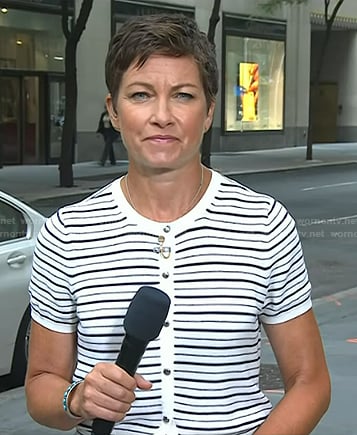 Stephanie’s white striped short sleeve cardigan on Today