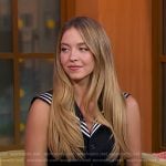 Sydney Sweeney’s black stripe collar top and skirt on Good Morning America