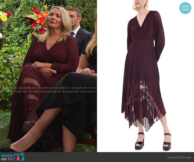 The Kooples Pleated Asymmetric Midi Dress worn by Carrie Brady (Christie Clark) on Days of our Lives