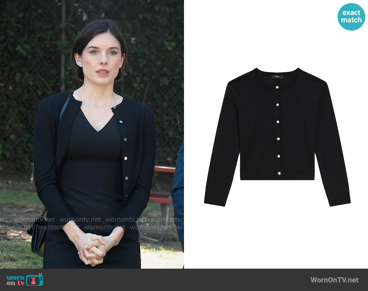 Theory Merino Wool Crop Cardigan worn by Willow Tait (Katelyn MacMullen) on General Hospital