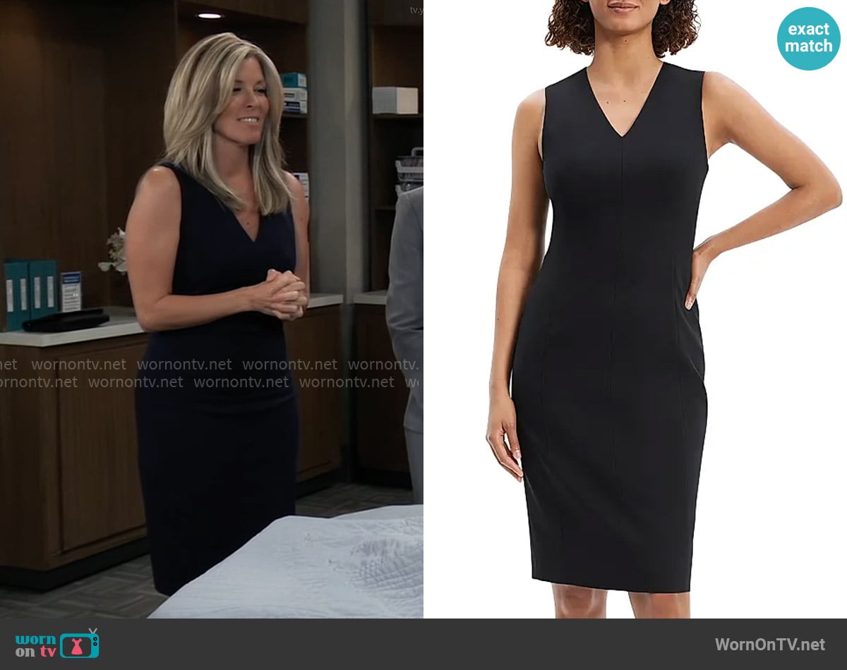 Theory Slim V-Neck Midi-Dress worn by Carly Spencer (Laura Wright) on General Hospital