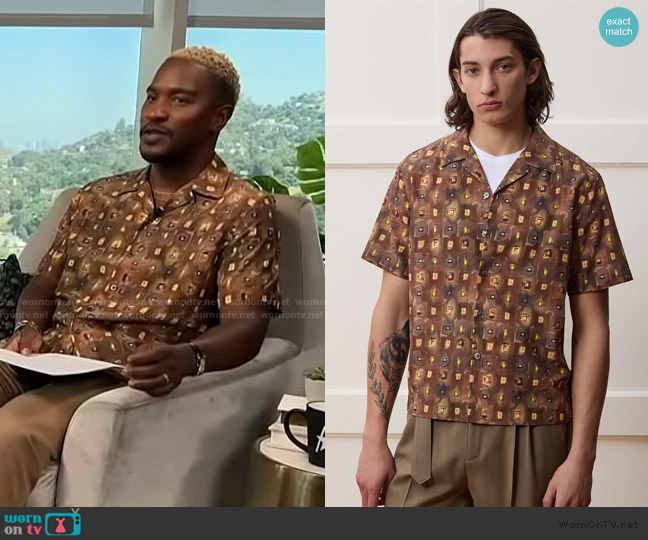 Todd Snyder Cropped Silk Cotton Camp Collar Shirt worn by Scott Evans on Access Hollywood