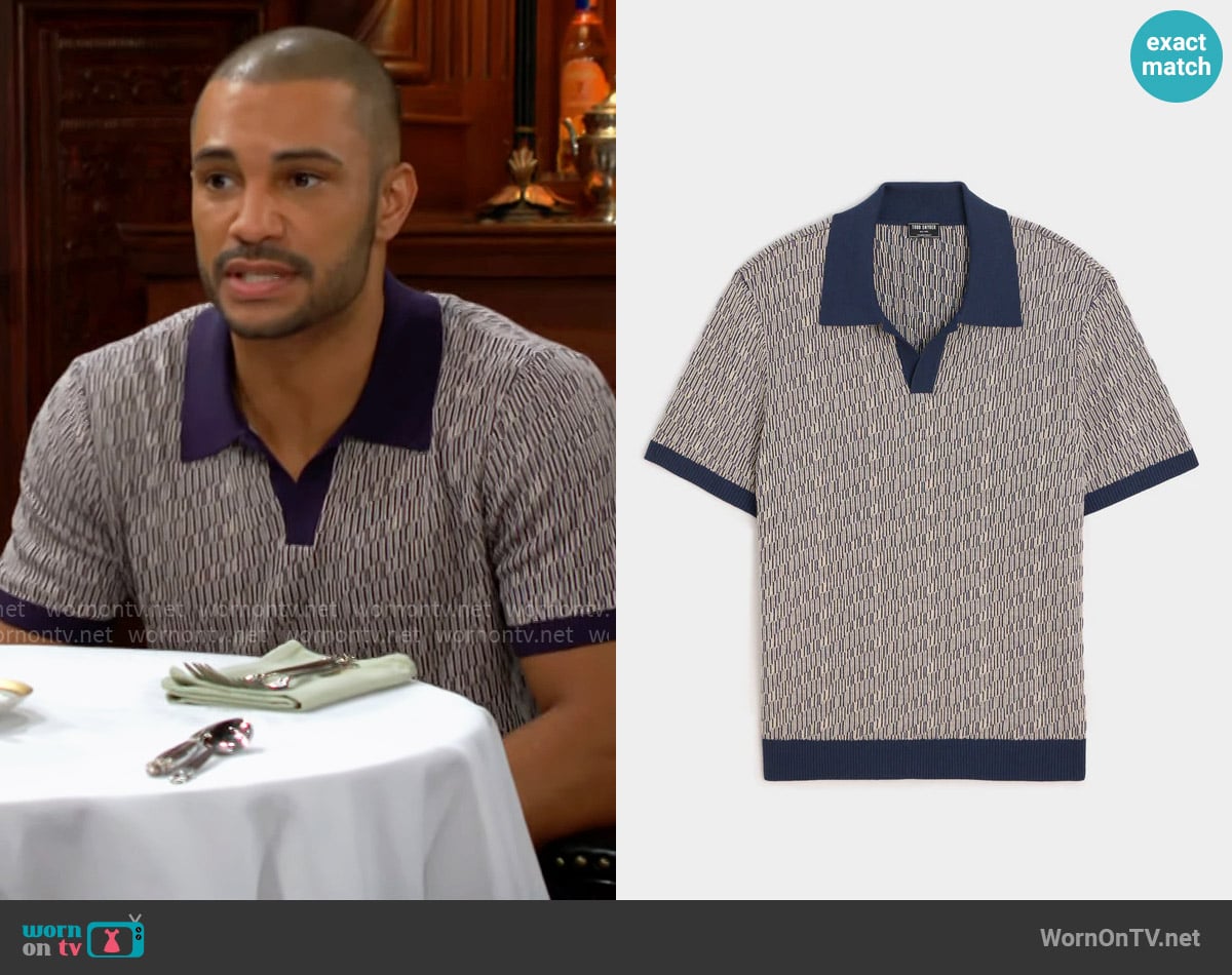 Todd Snyder Silk-Cotton Skip-Stitch Montauk Sweater Polo worn by Holden Novak (Nathan Owens) on The Young and the Restless