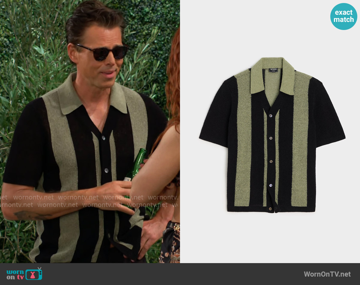 Todd Snyder Cropped Boucle Sweater Polo worn by Billy Abbott (Jason Thompson) on The Young and the Restless