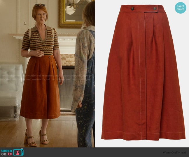 Tod's Linen Midi Skirt worn by Miranda Hobbs (Cynthia Nixon) on And Just Like That