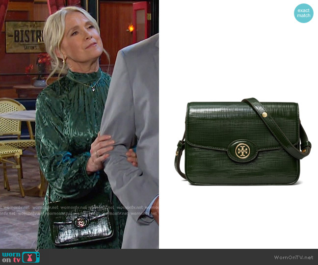 Tory Burch Robinson Shoulder Bag in Dark Green worn by Jennifer Horton (Melissa Reeves) on Days of our Lives