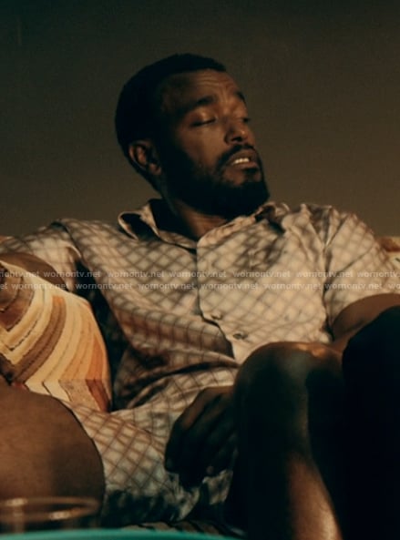 Trig’s geometric print shirt and shorts on The Chi