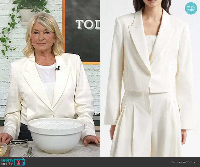 TWP Stretch Cotton & Wool Blazer with Pleat Placket in Ivory worn by Martha Stewart on Today