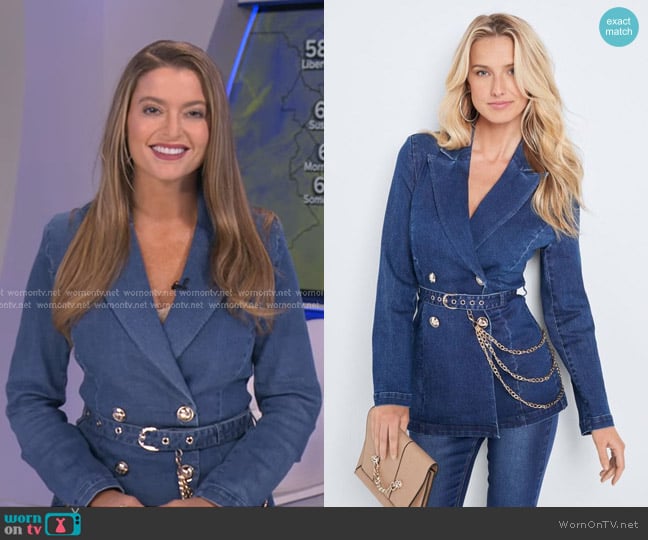 Venus Chain Detail Belted Jean Jacket worn by Dani Beckstrom on Good Morning America