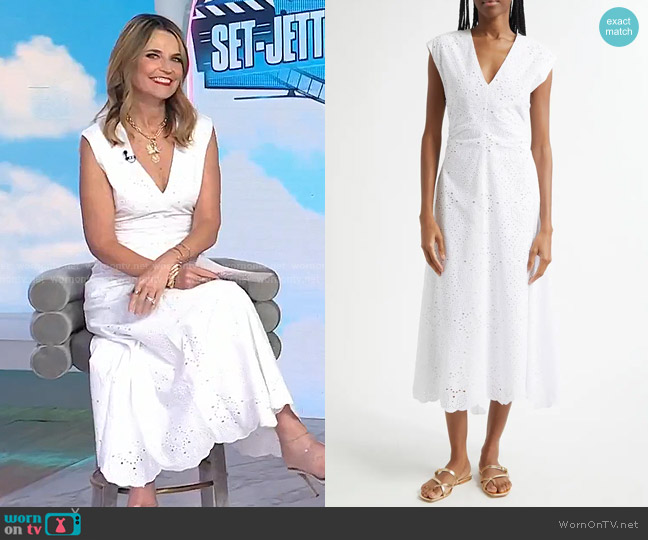 Veronica Beard Aven Eyelet Midi Dress in White worn by Savannah Guthrie on Today