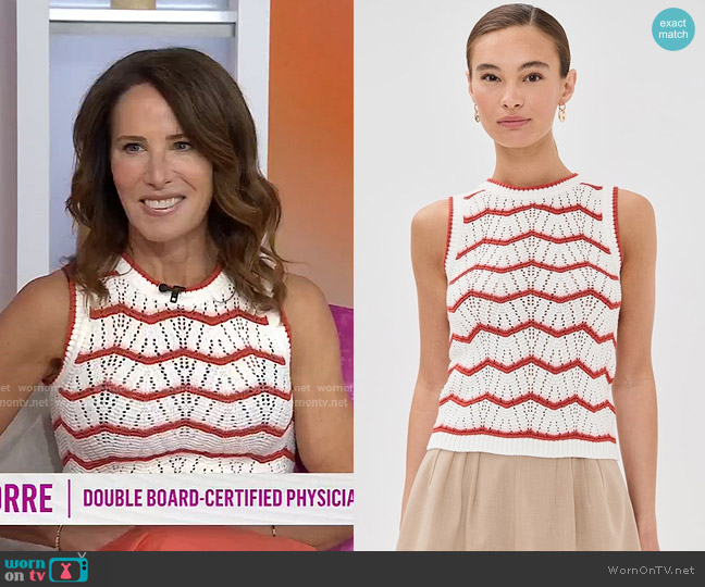 Veronica Beard Cropped Jerrel Knit Tank in Off White/Pink Shell/Persimmon worn by Dr. Sarah De la Torre on Today